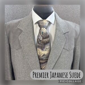 Pioneer Wear Suede Wool Blazer 44L Gray Herringbone Rockabilly Western Japan
